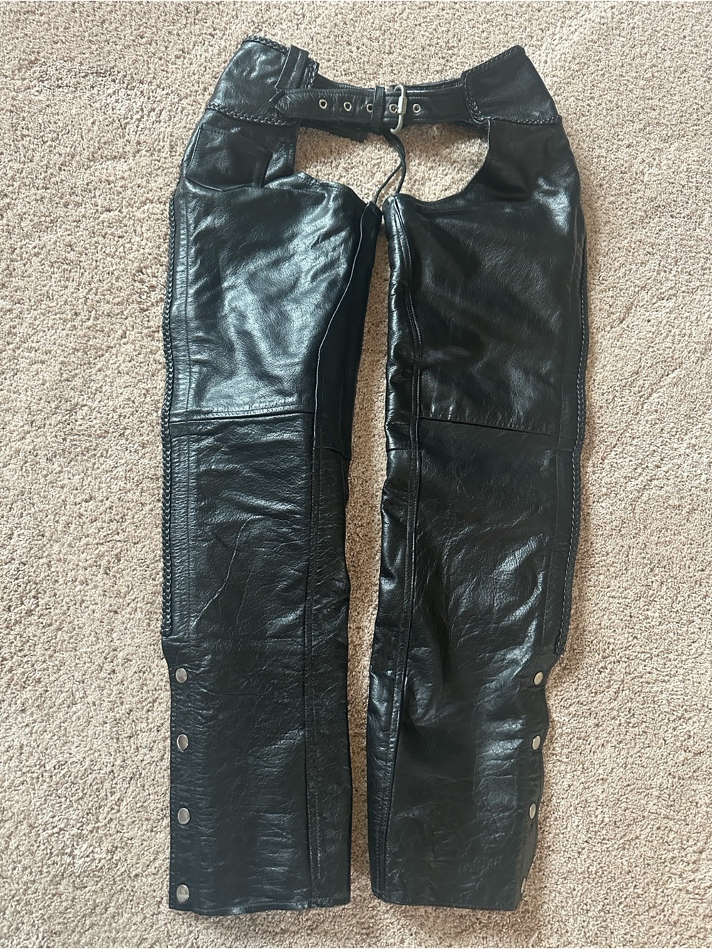 XElement Black Leather Motorcycle Chaps